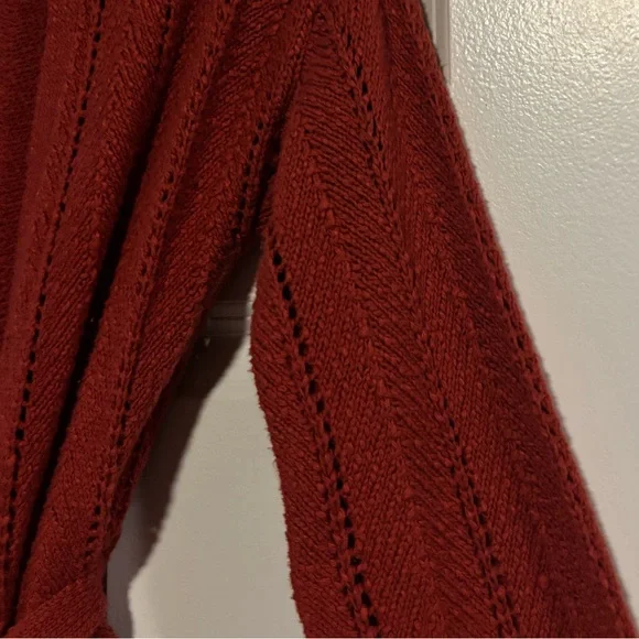 Anthro Meadow Rue Pointelle Chunky Knit Cardigan Sweater, Rust colored, Small - Picture 7 of 10